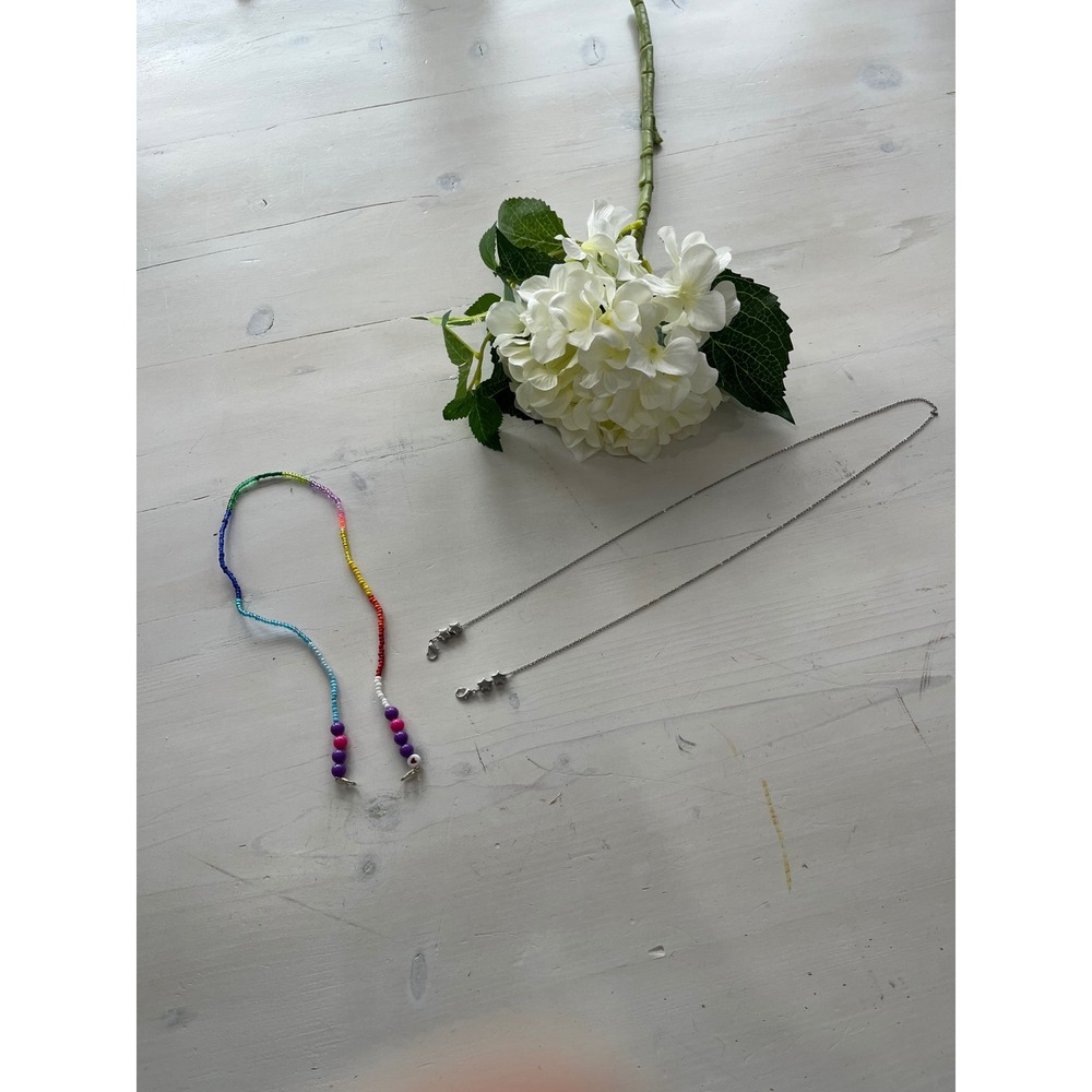 Eyeglass Lanyard‎ Necklace Chain Beaded Rainbow and silver Star Charm